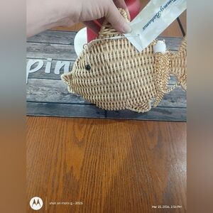 Tommy Bahama Wicker Fish Clutch Handbag